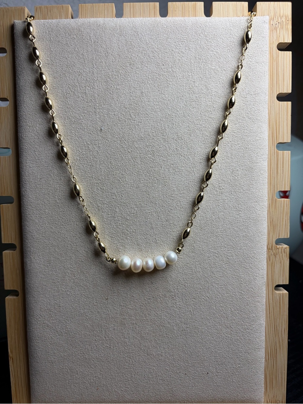 Gold Pearl Bar Necklace